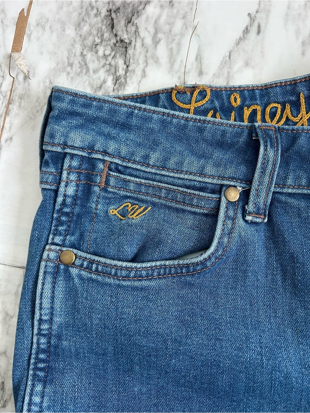 Two-Tone Flared Women's Jeans - Blue - Picture 3 of 13